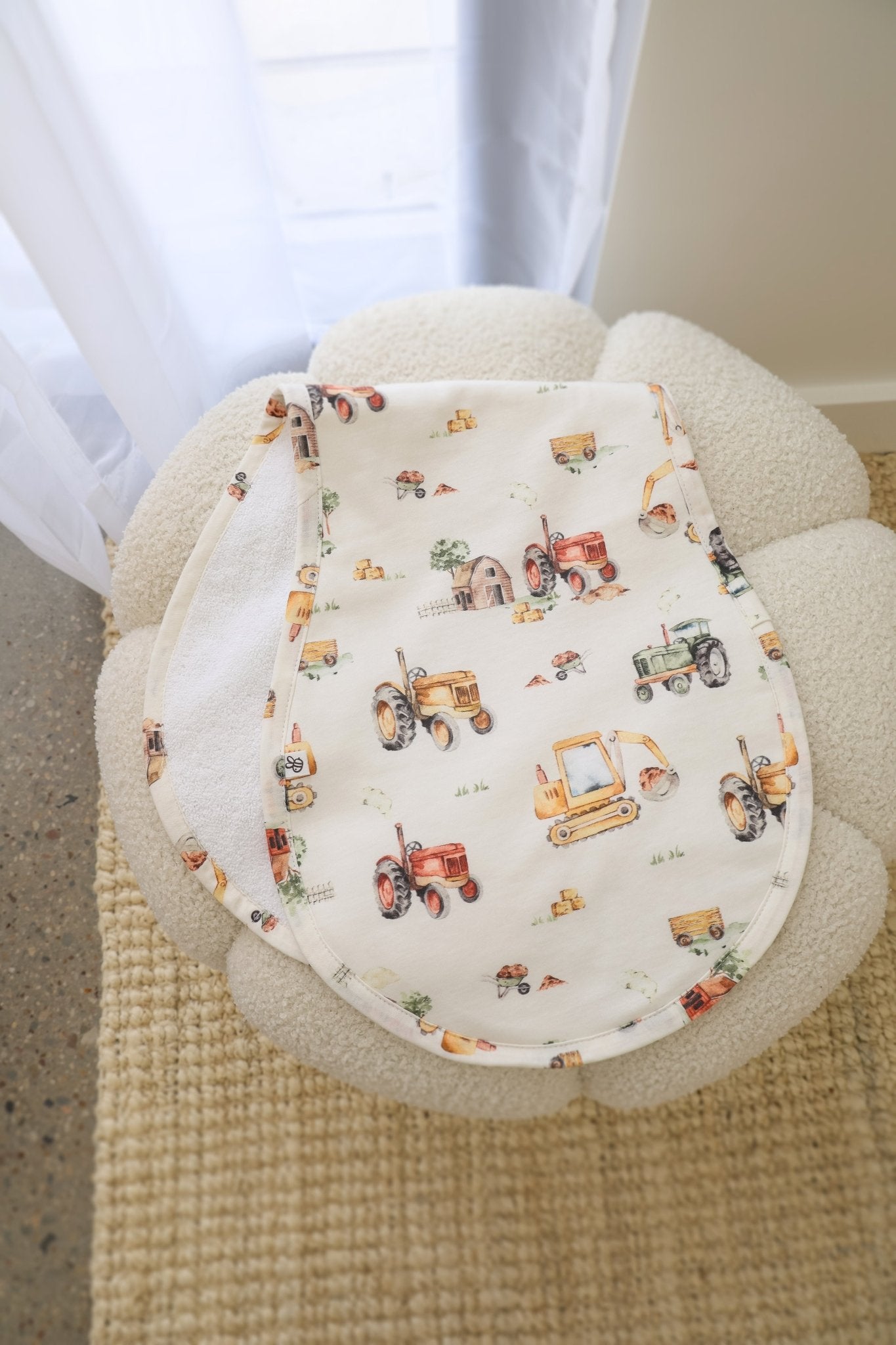 Diggers and tractors organic cotton burp cloth by BabyBoo Prints