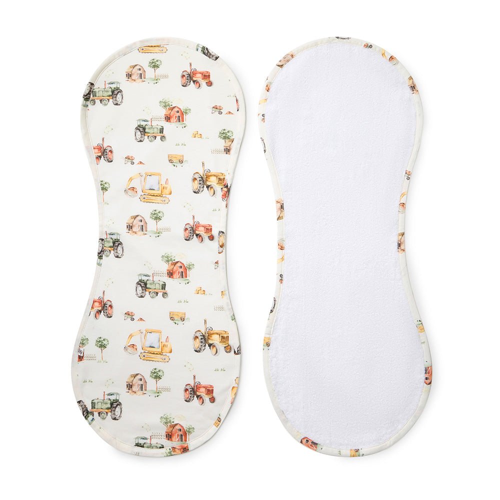 Diggers and tractors organic cotton burp cloth by BabyBoo Prints