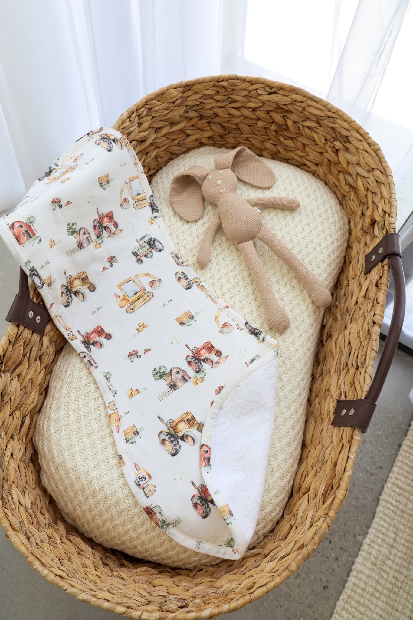 Diggers and tractors organic cotton burp cloth by BabyBoo Prints