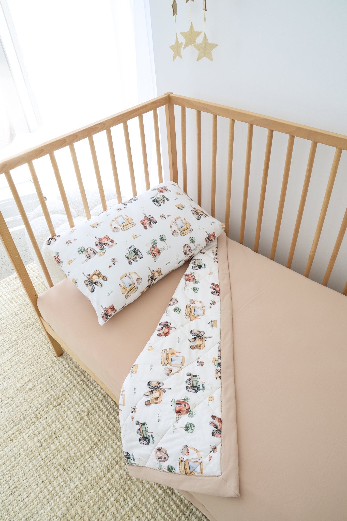 Diggers & Tractors organic cotton cot comforter by BabyBoo Prints