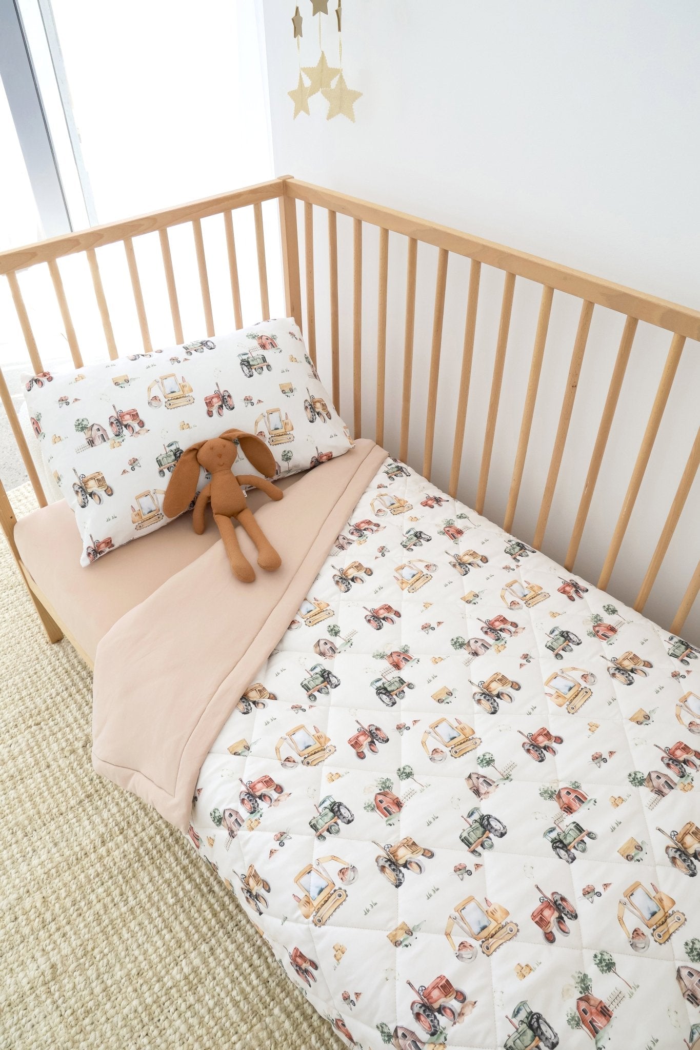 Diggers & Tractors organic cotton cot comforter by BabyBoo Prints