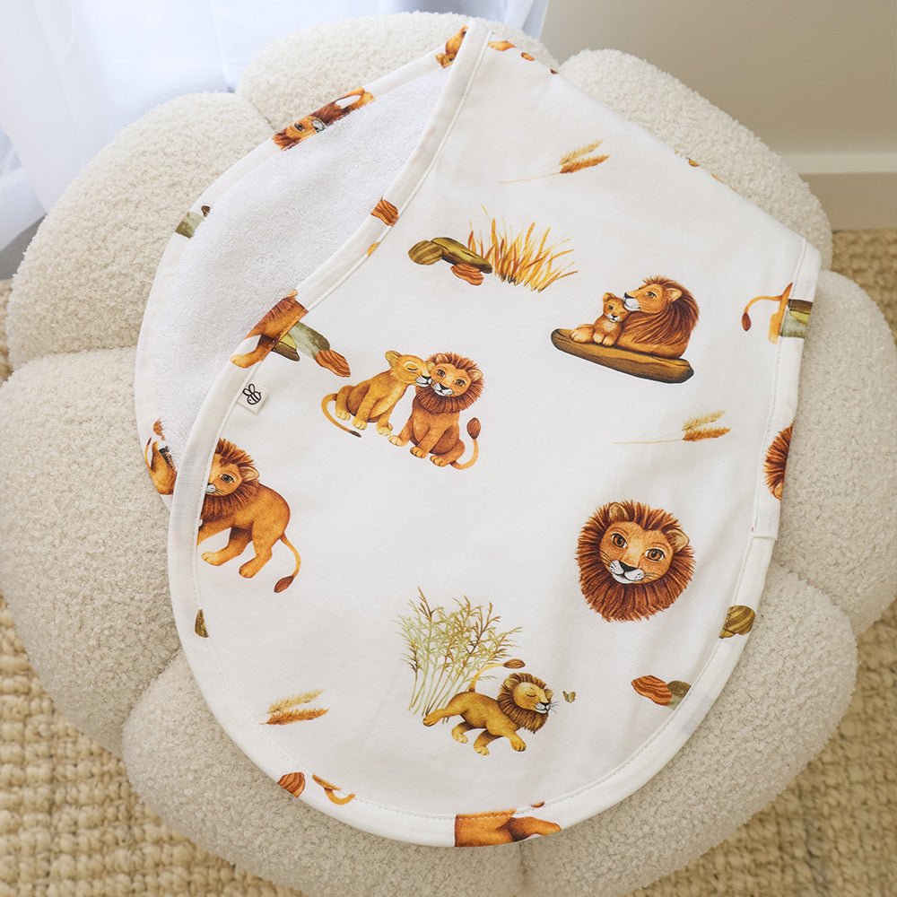 Lion organic cotton burp cloth by BabyBoo Prints