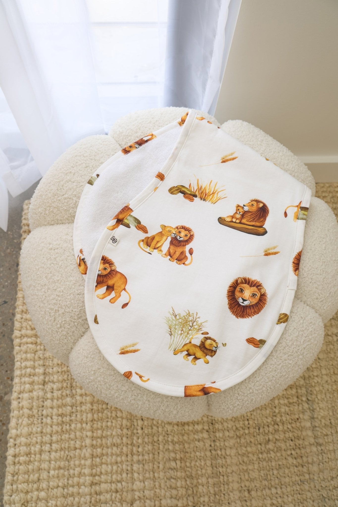 Lion organic cotton burp cloth by BabyBoo Prints