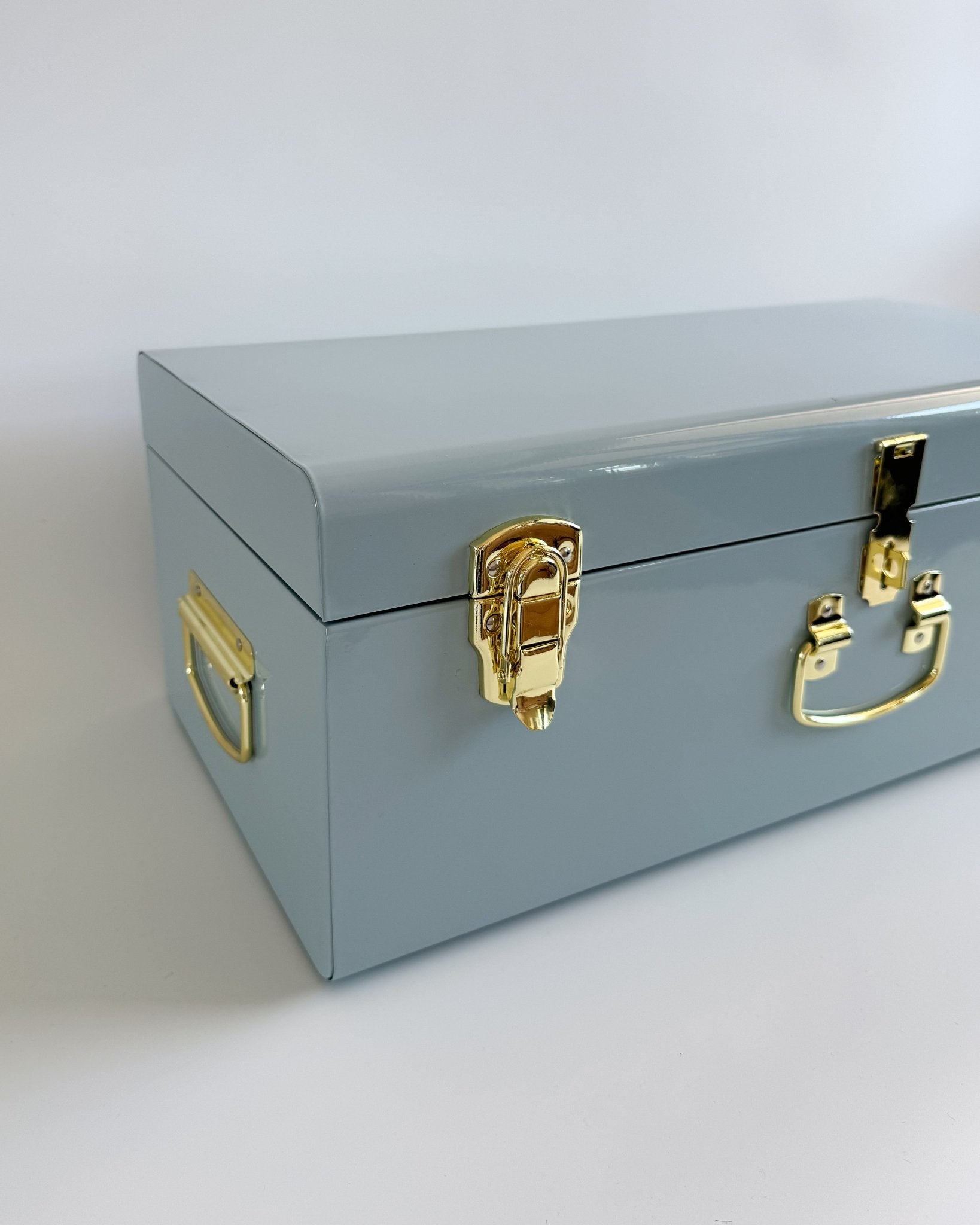 Personalised regular size metal storage keepsake trunk box by BabyBoo Prints