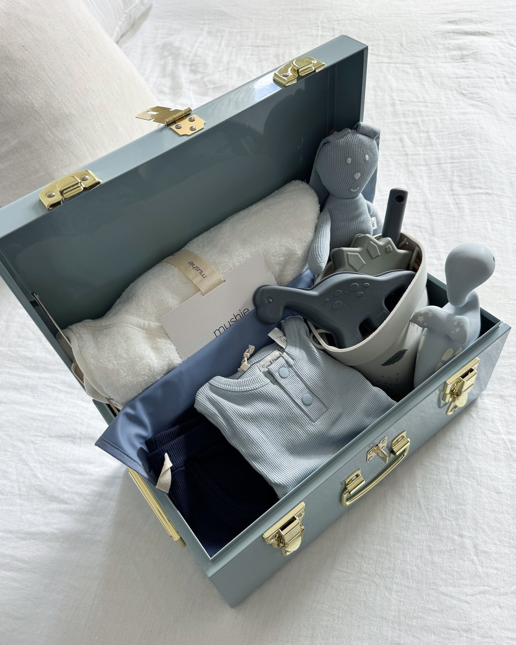 Personalised small size metal storage keepsake trunk box by BabyBoo Prints