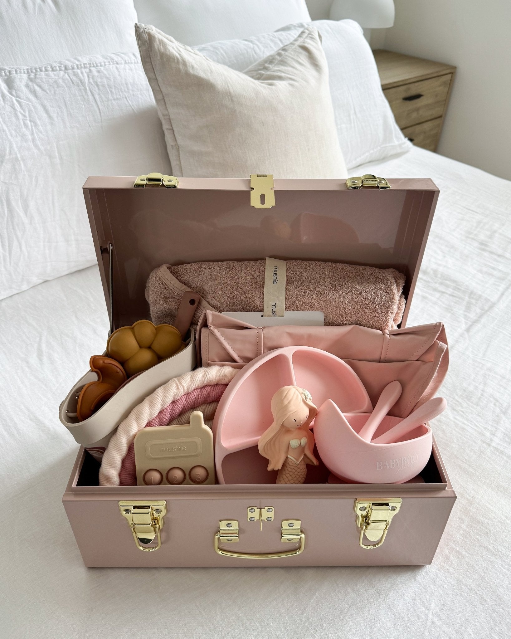 Personalised small size metal storage keepsake trunk box by BabyBoo Prints