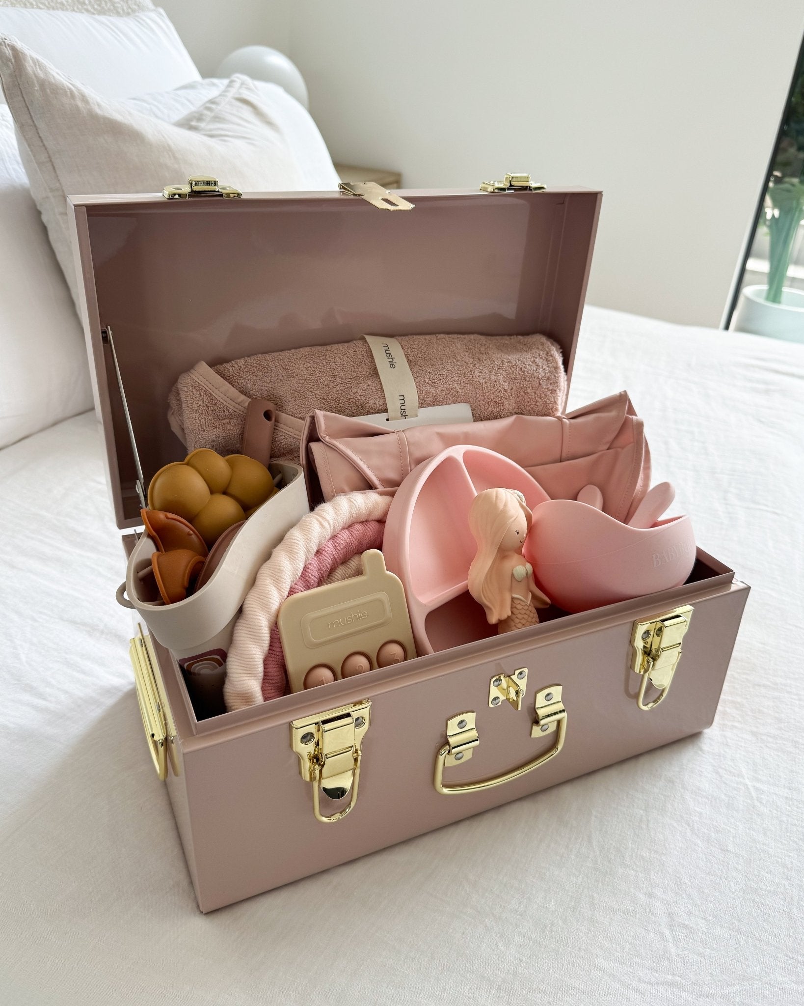Personalised small size metal storage keepsake trunk box by BabyBoo Prints