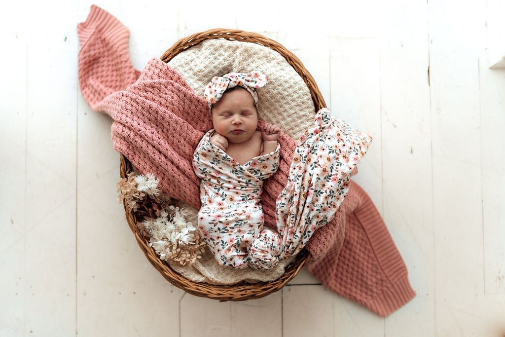 Spring Floral Jersey Wrap & TopKnot Set - BabyBoo Prints