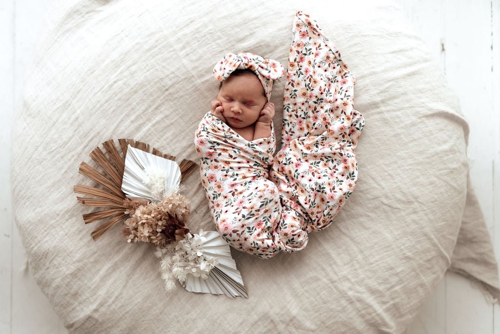 Spring Floral Jersey Wrap & TopKnot Set - BabyBoo Prints