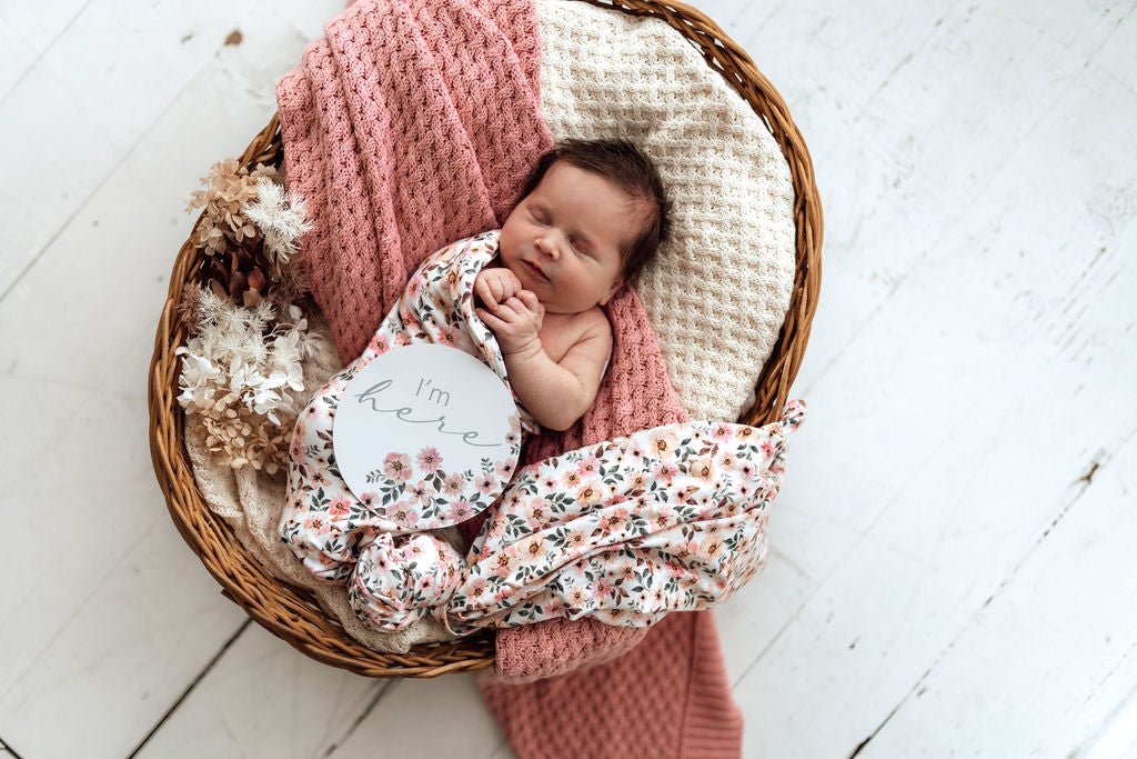 Spring Floral Jersey Wrap & TopKnot Set - BabyBoo Prints