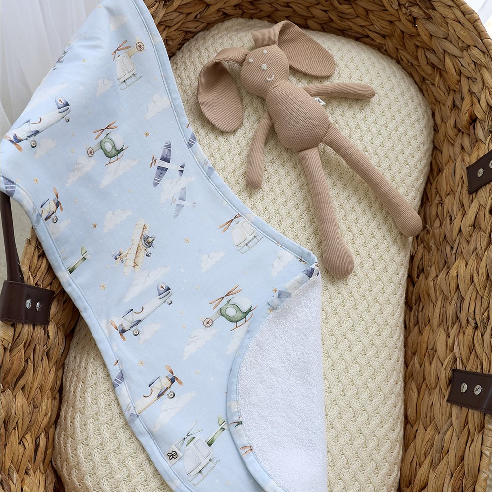 Taking Flight organic cotton burp cloth by BabyBoo Prints