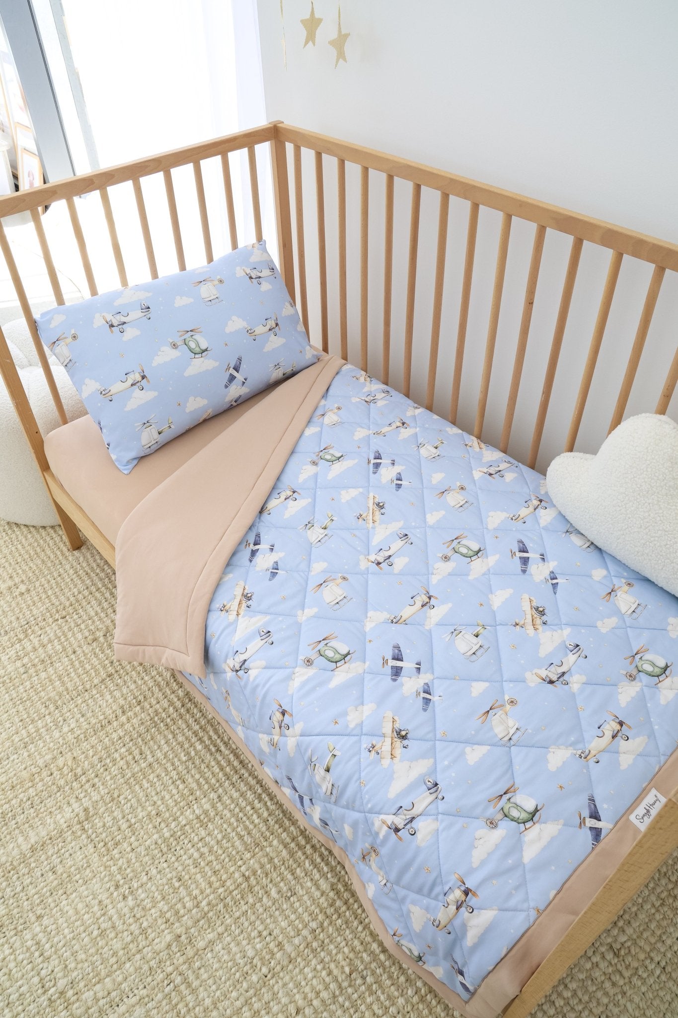 Taking Flight organic cotton cot comforter by BabyBoo Prints
