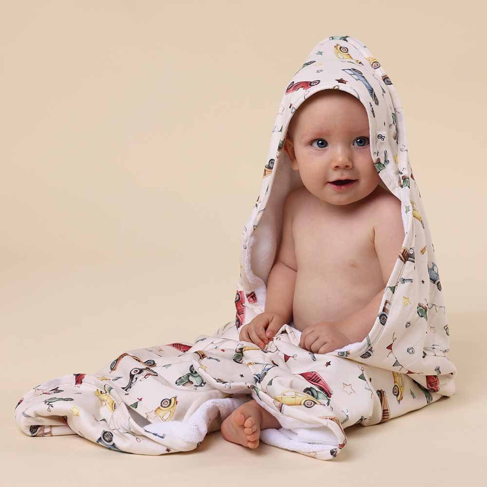 Vintage Cars Organic Hooded Baby Towel - BabyBoo Prints