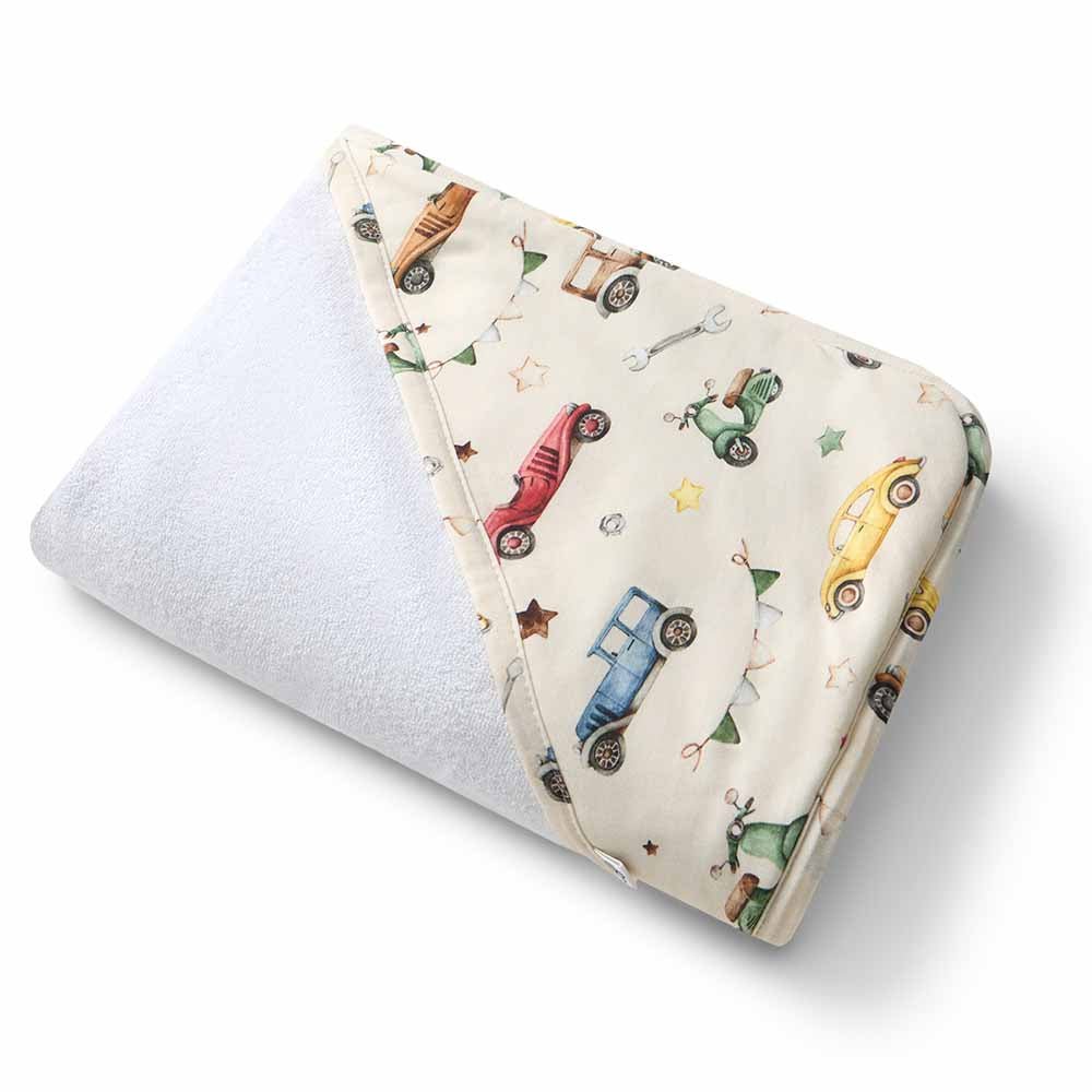 Vintage Cars Organic Hooded Baby Towel - BabyBoo Prints