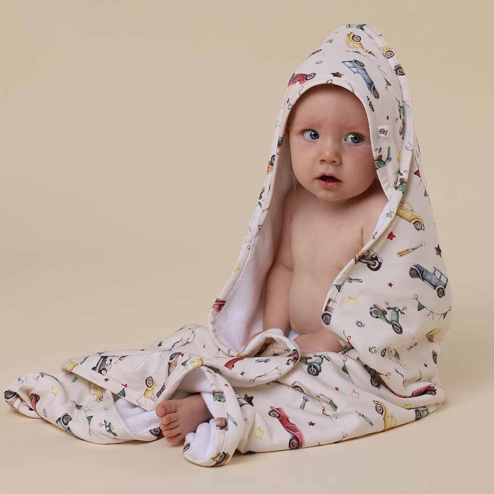 Vintage Cars Organic Hooded Baby Towel - BabyBoo Prints