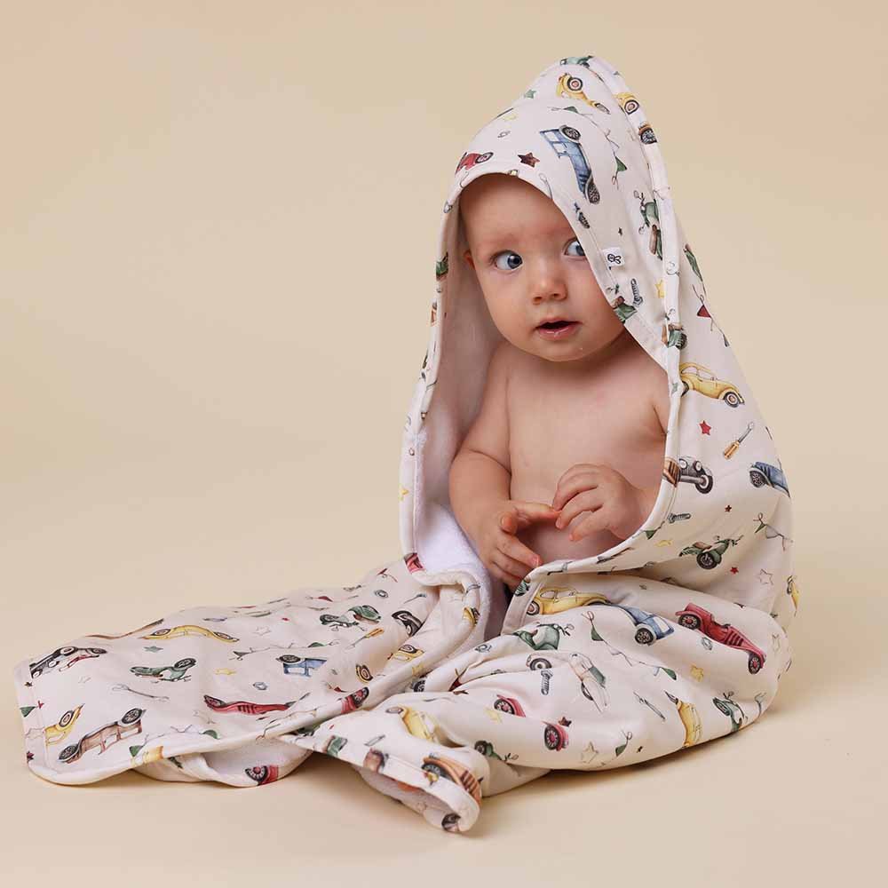 Vintage Cars Organic Hooded Baby Towel - BabyBoo Prints
