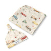 Vintage Cars Organic Jersey Wrap & Beanie Set - BabyBoo Prints