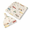 Vintage Cars Organic Jersey Wrap & Beanie Set - BabyBoo Prints