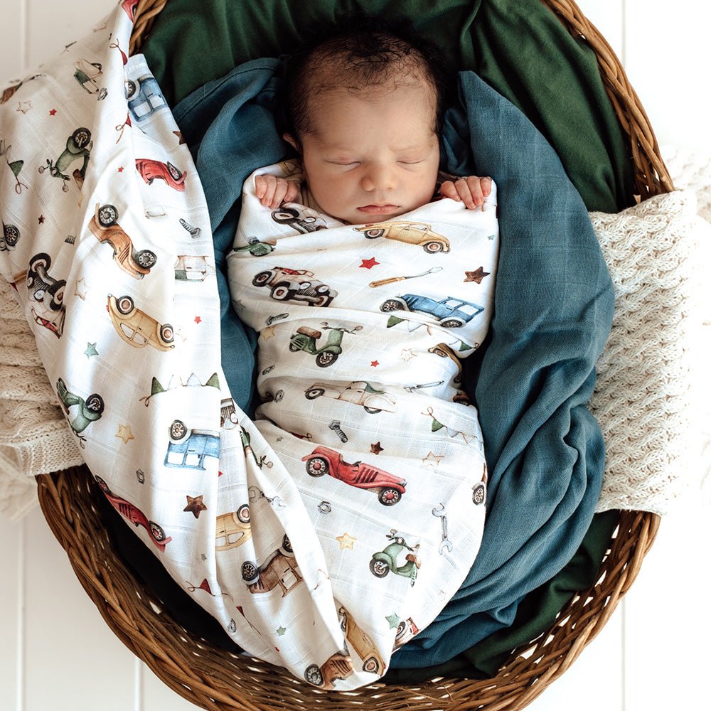 Vintage Cars Organic Muslin Wrap - BabyBoo Prints