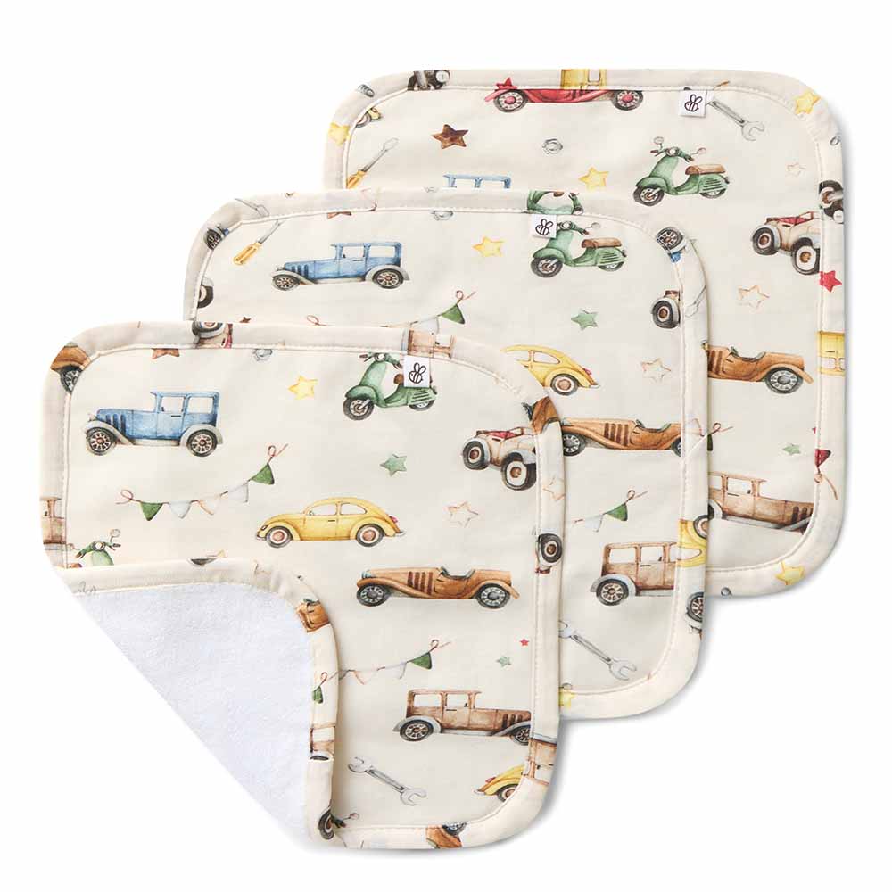 Vintage Cars Organic Wash Cloths - 3 Pack - BabyBoo Prints